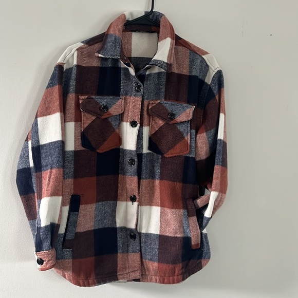 Members Mark Plaid SHACKET With Pockets Sz Small Brown Navy Multicolor - Picture 4 of 13